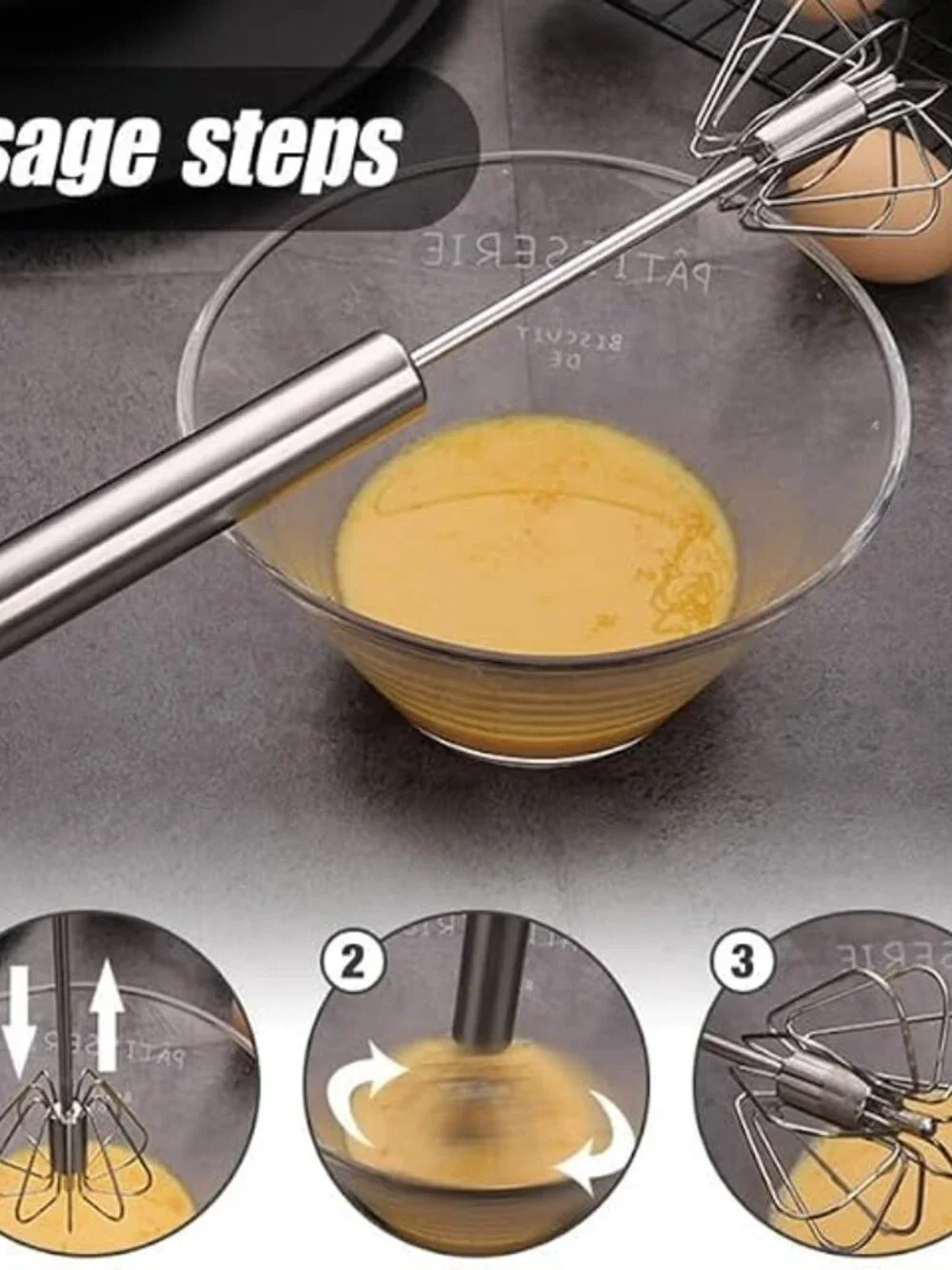 Handheld Mixer, Stainless Steel Semi-Automatic Whisk Rotating Semi-Automatic Egg